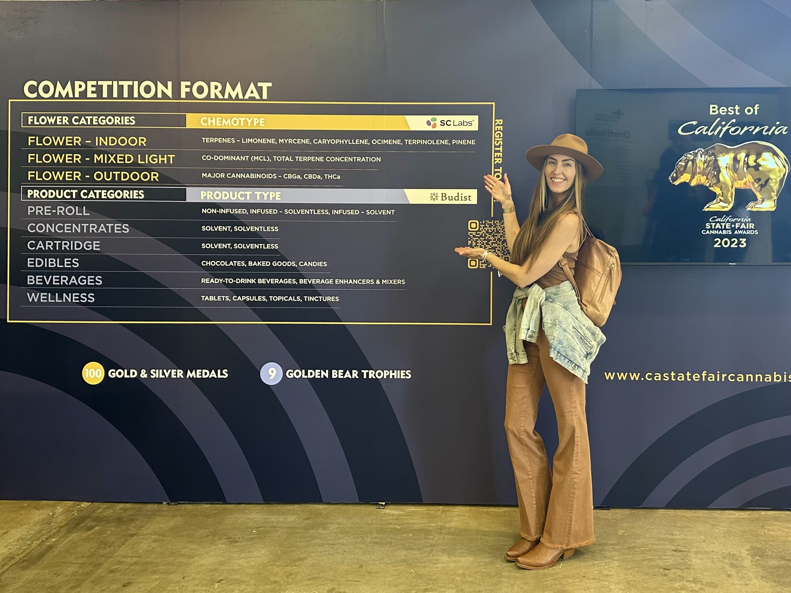 Budist CEO, Jocelyn Sheltraw, showcasing the list of categories at the 2024 California Cannabis Awards