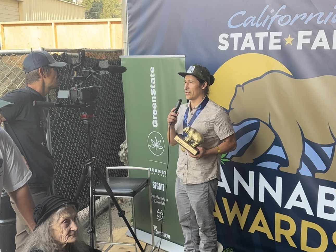 Co-founder of Arcata Fire, Lizandro Salazar, being interviewed after winning a Golden Bear
